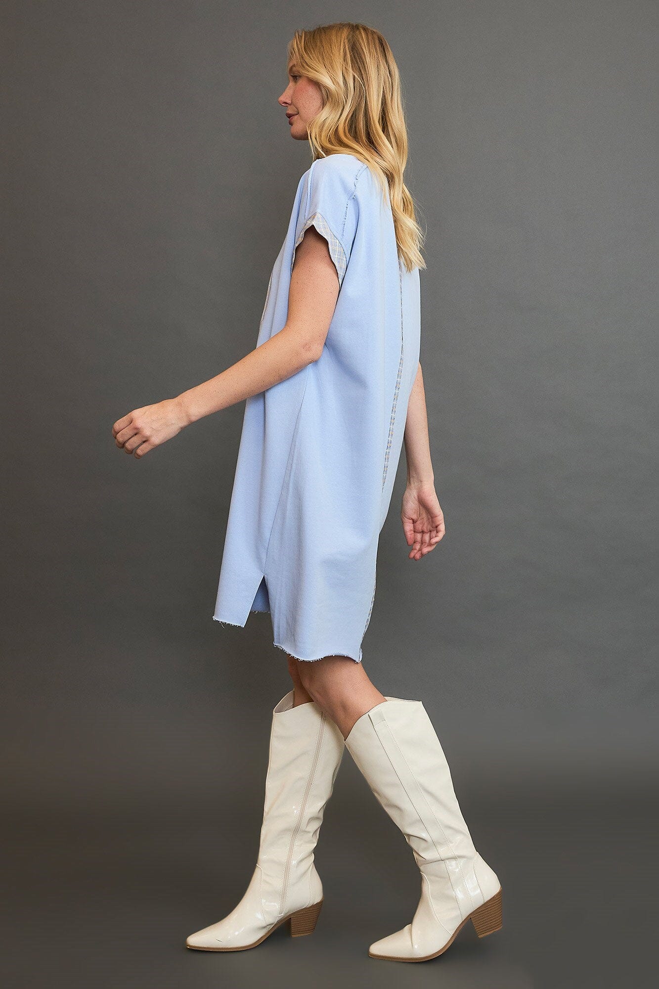 Umgee Peace Plaid Applique Short Sleeve Mini Dress - Sydney So Sweet