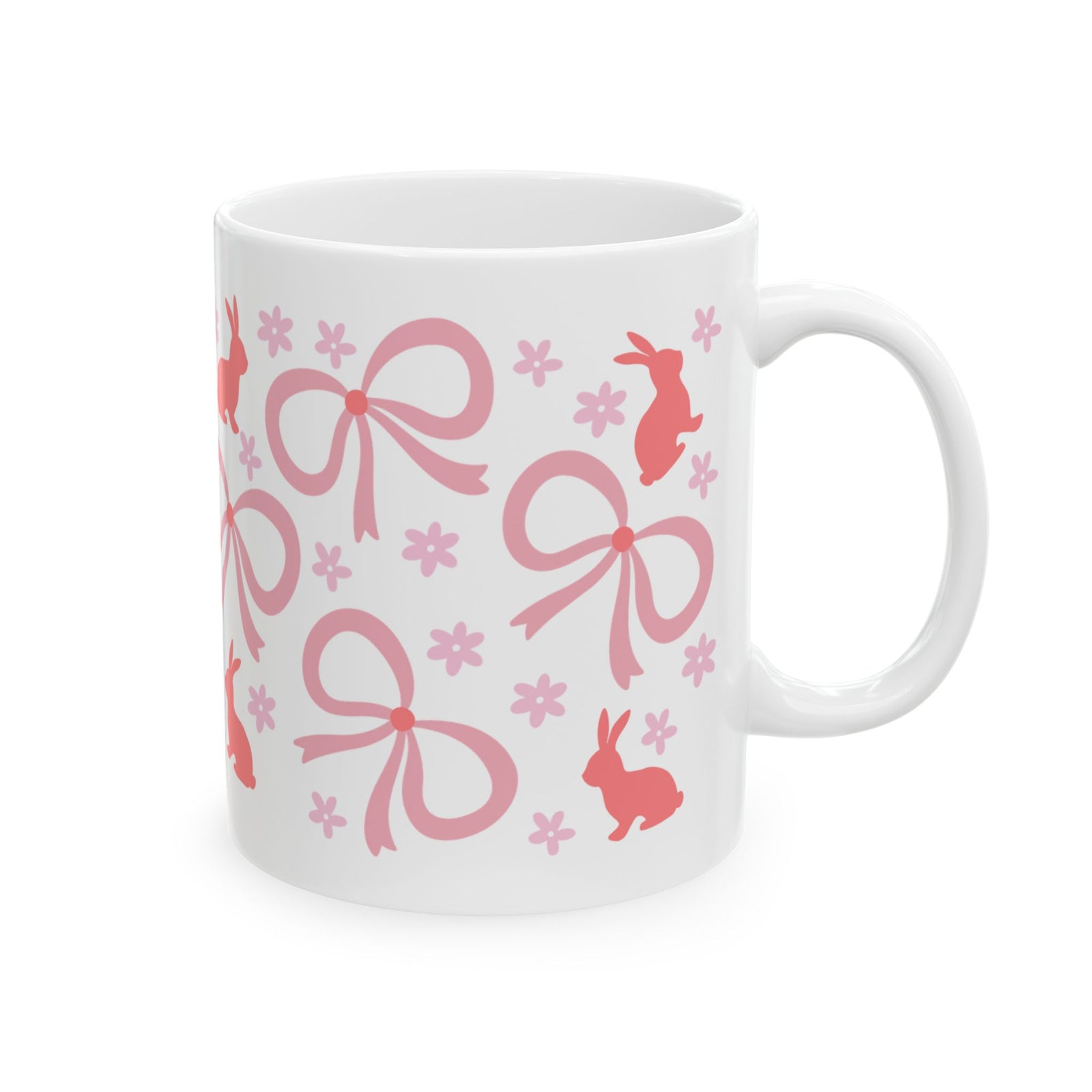 Pink Bunny Bows Cute Ceramic Mug Coffee Cup (11oz & 15oz)