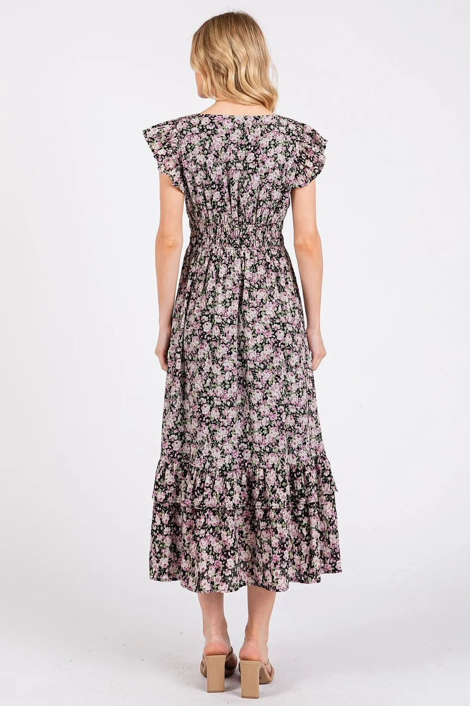 Mittoshop Flower Print Ruffle Cap Sleeve V-neck Midi Dress - Sydney So Sweet