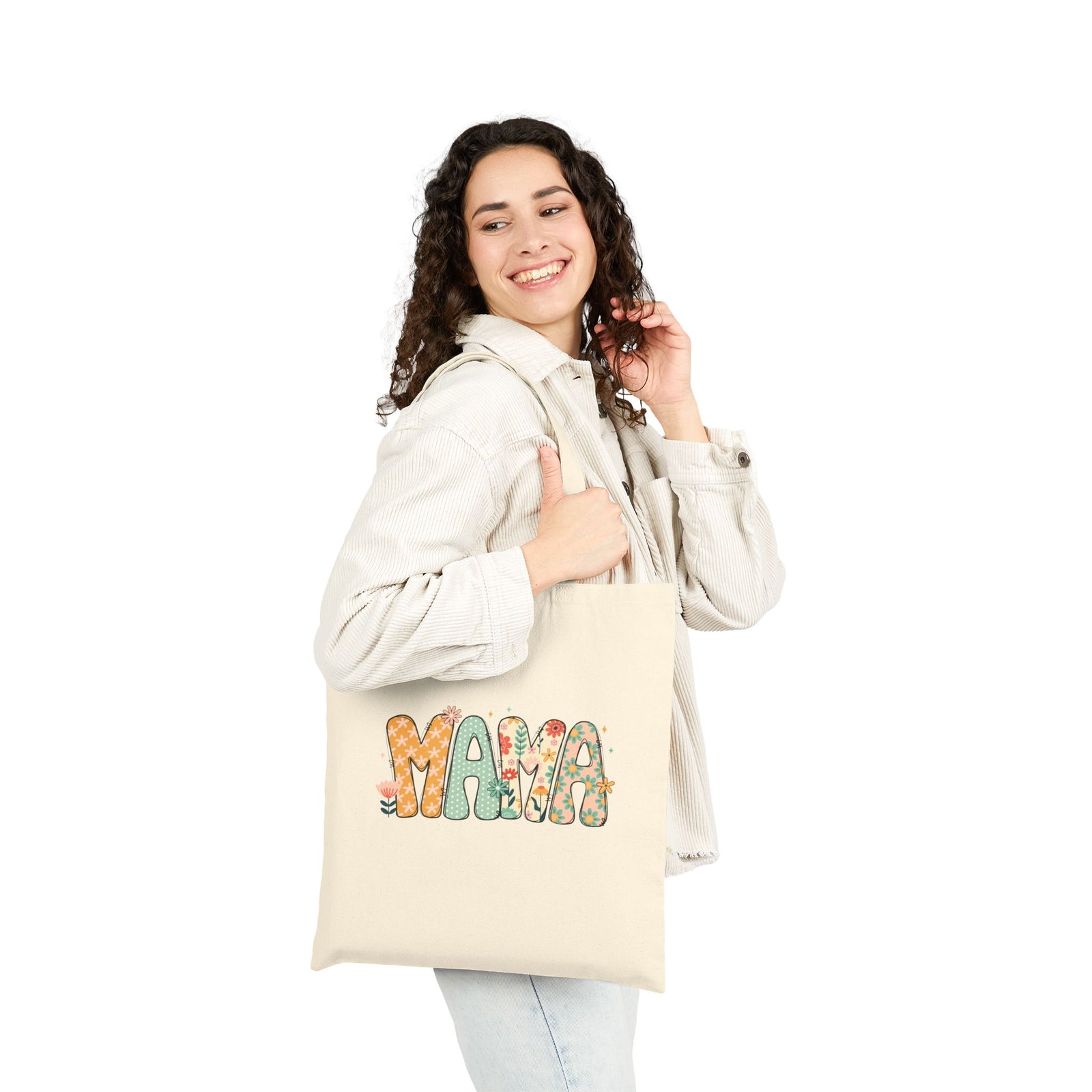 Mama Spring Floral Cotton Canvas Tote Bag