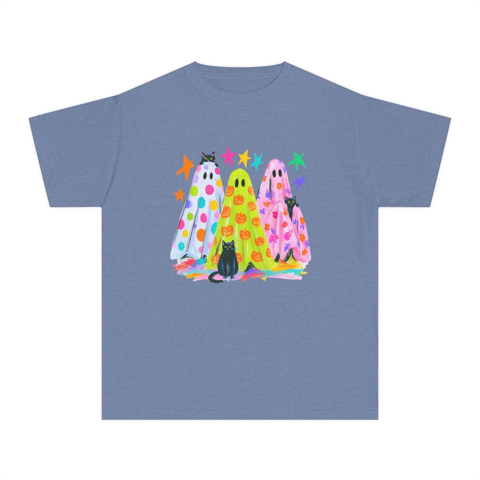 Colorful Polka Dot Halloween Ghost T-Shirt Fun Kids Graphic Tee