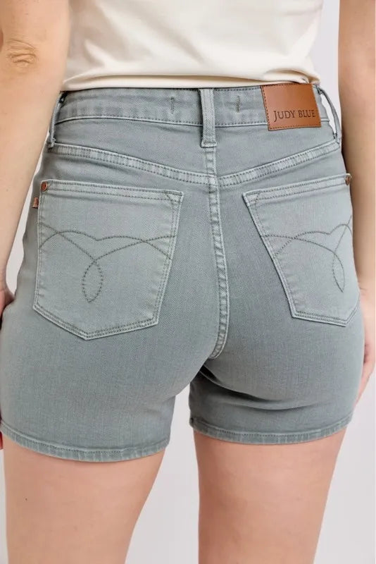 Judy Blue Full Size Hw Garment Dyed & Back Pkt Embroidery Shorts Plus Size - Sydney So Sweet