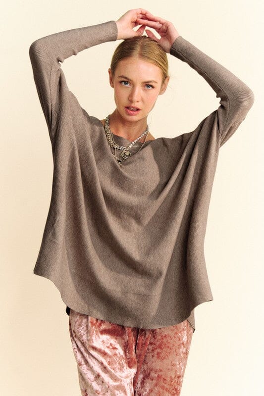 Davi & Dani Round Neck Dropped Shoulder Long Sleeve Knit Top - Sydney So Sweet