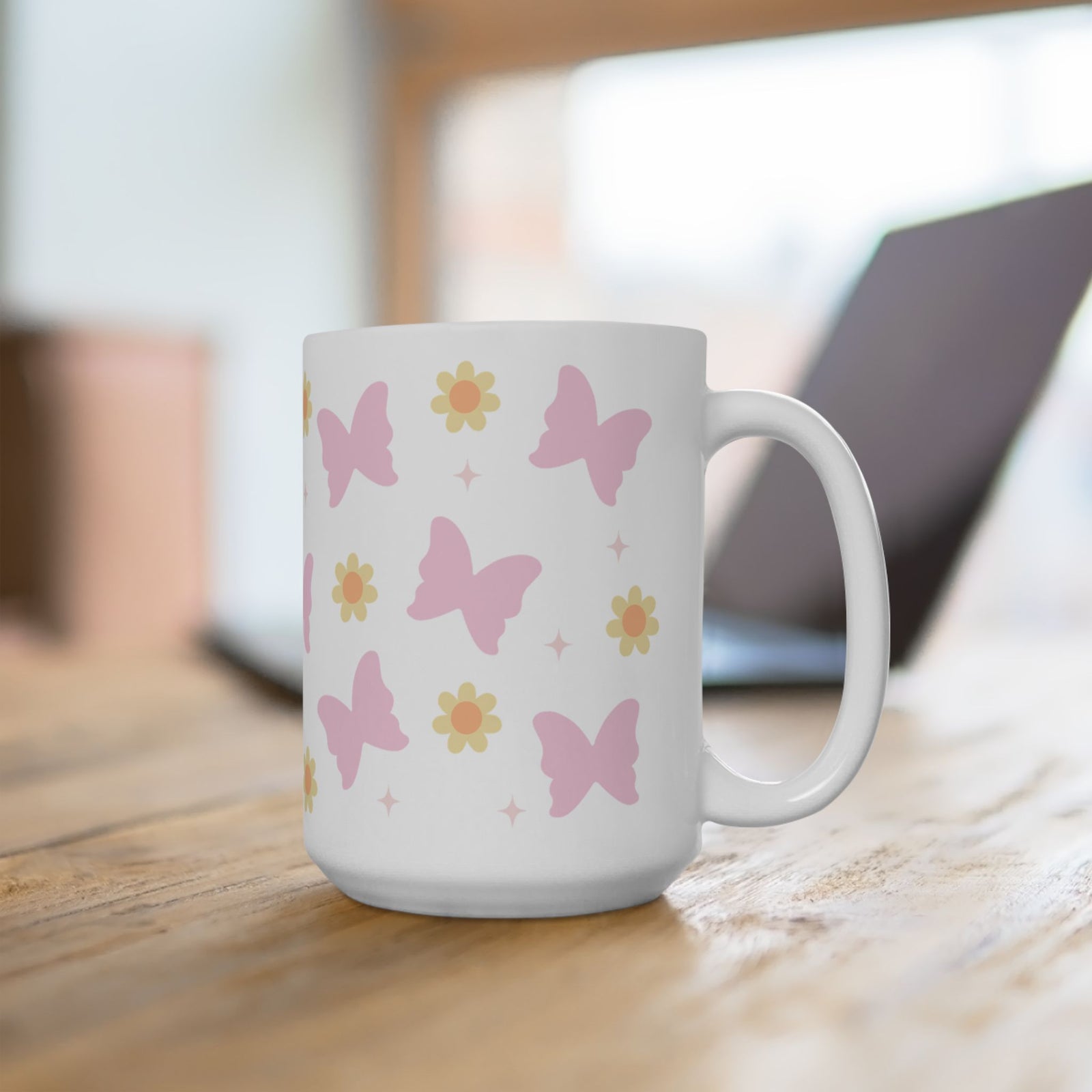 Boho Butterfly Daisy Cute Ceramic Mug Coffee Cup (11oz & 15oz)