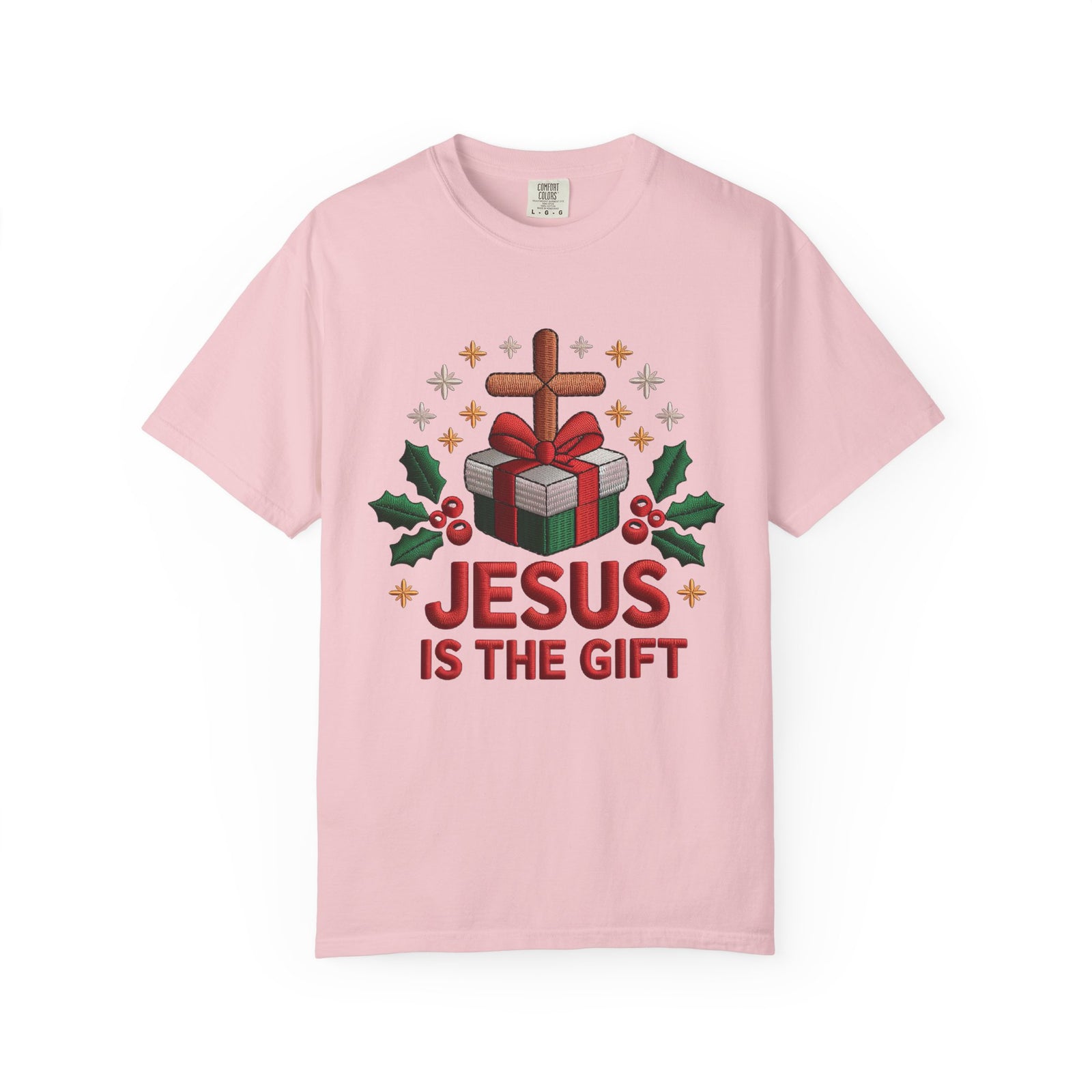 Jesus is the Gift Faux Embroidery Tee Christmas Holiday Graphic T-Shirt