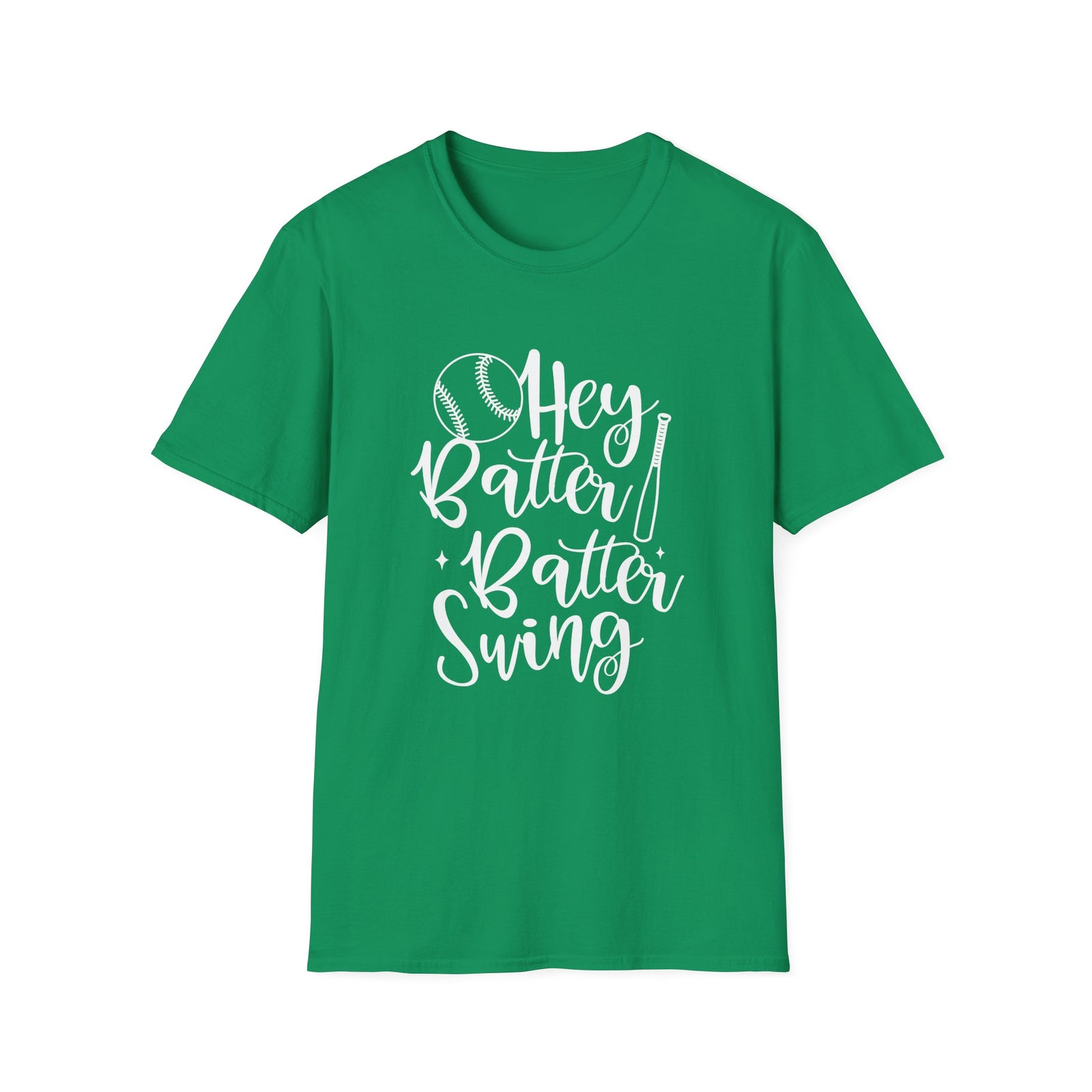 Hey Batter Batter Swing Baseball Graphic T-Shirt Cute Sports Mom Tee (12 Team Colors)