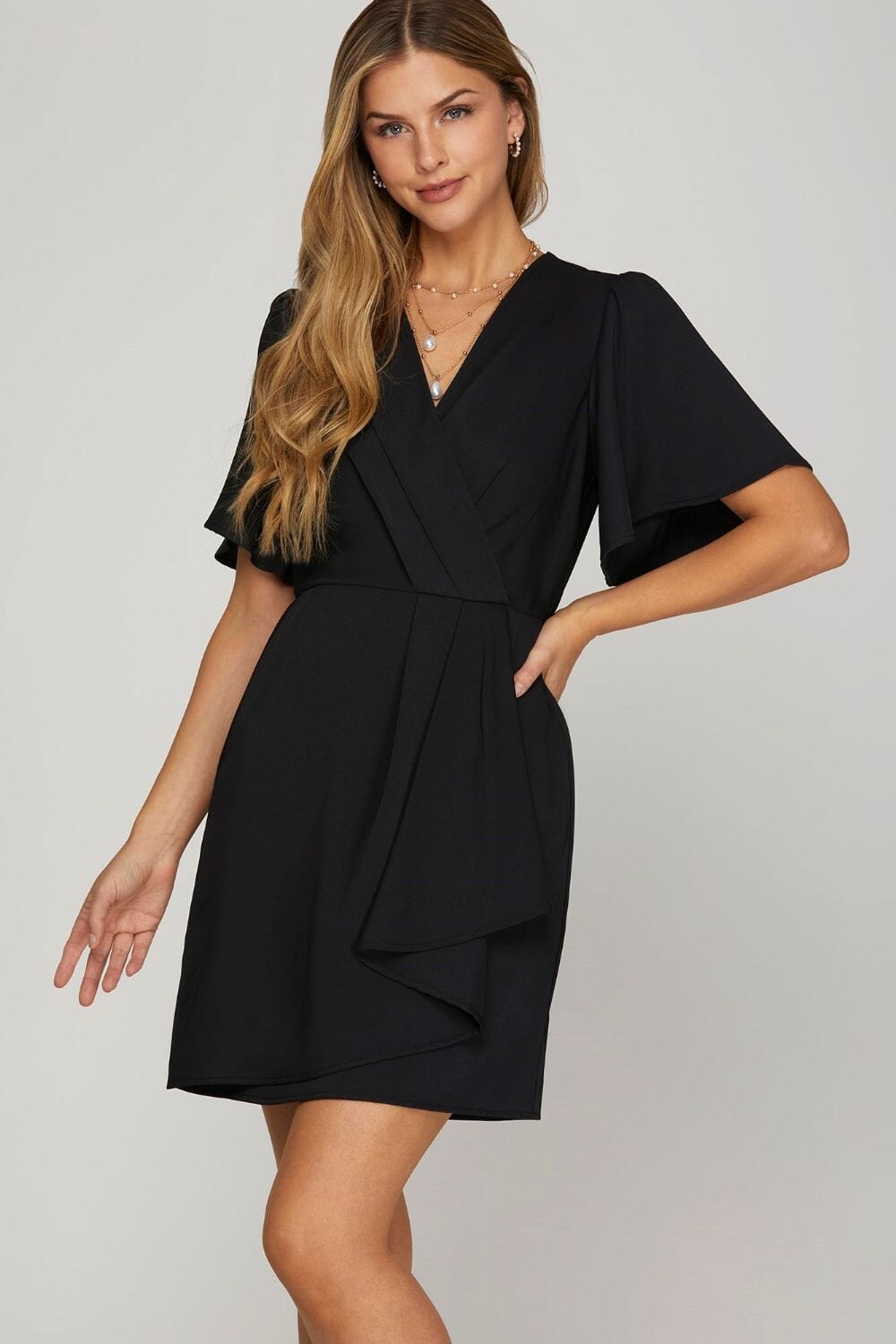 She + Sky Ruffled Surplice Short Flutter Sleeve Mini Dress - Sydney So Sweet