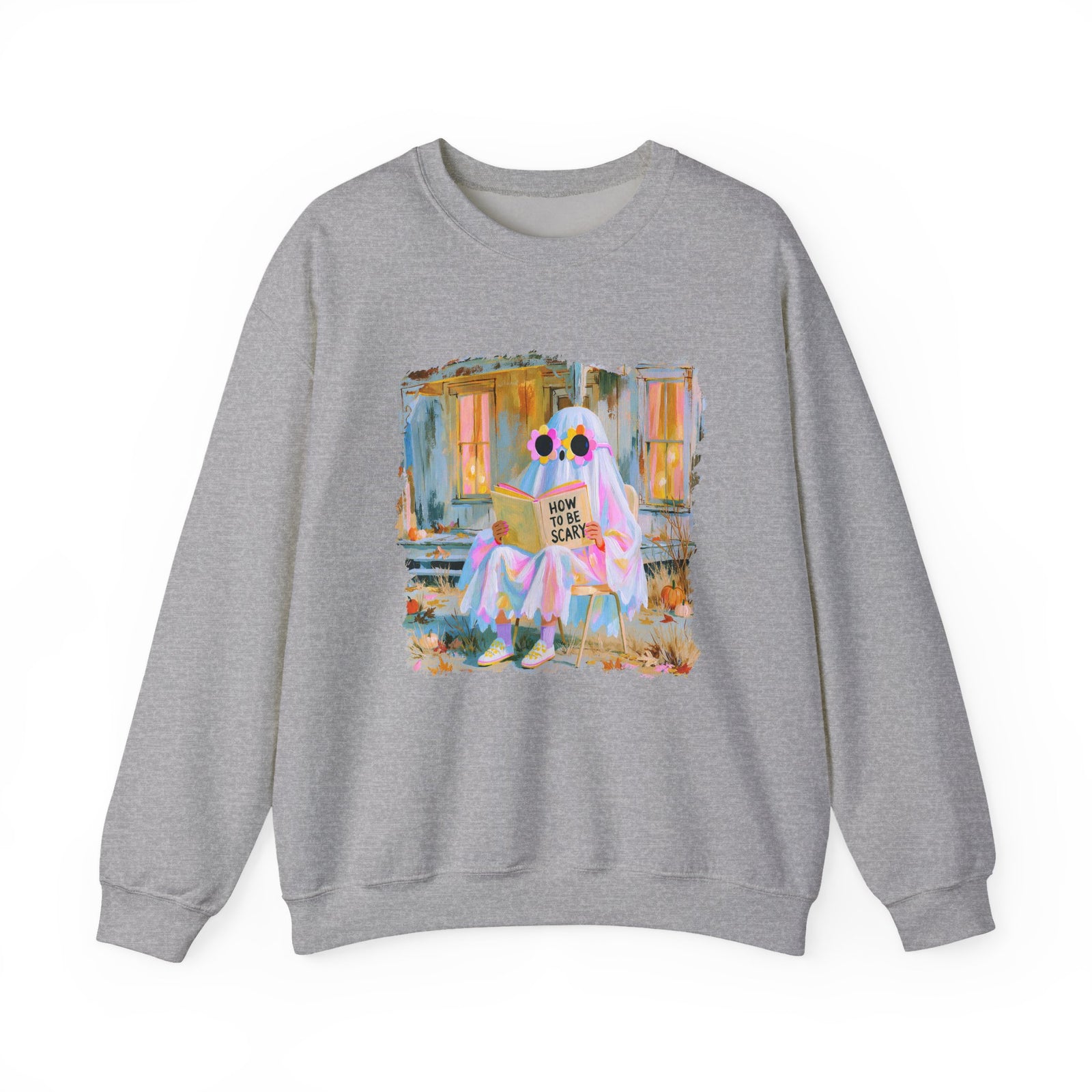How to Be Scary Ghost Book Sweatshirt Pastel Retro Spooky Halloween Graphic Crewneck