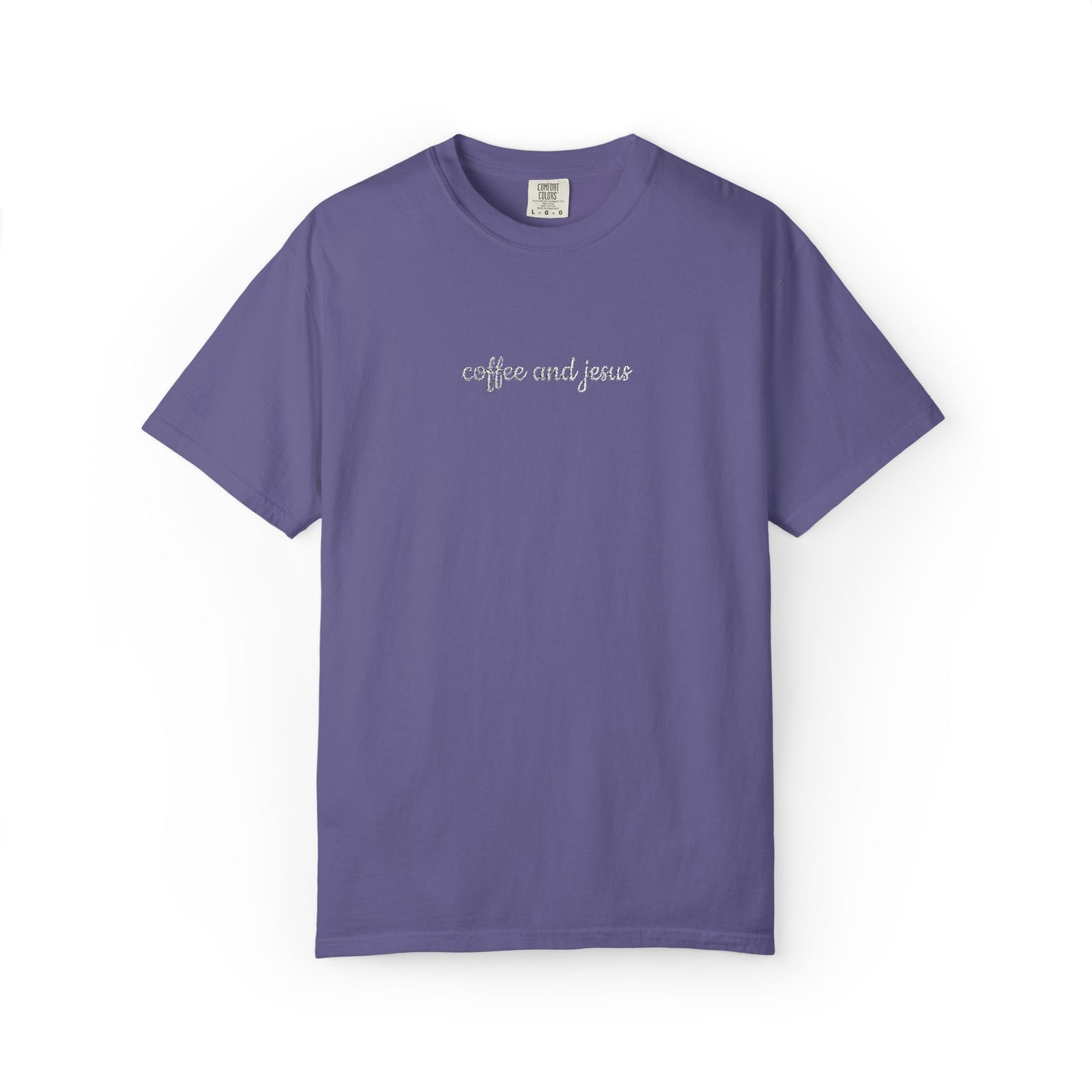 Coffee and Jesus Embroidered Script Tee Christian Inspirational T-Shirt