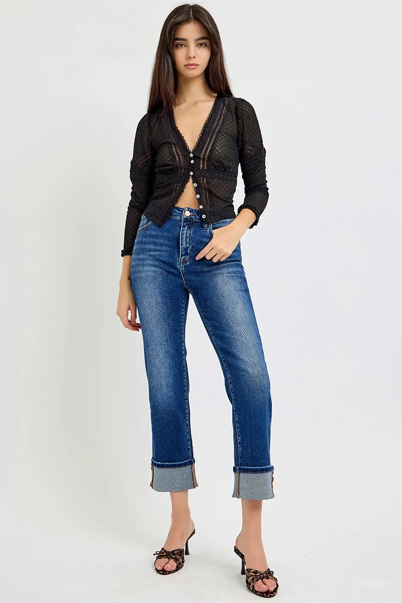 RISEN Full Size High Rise Ankle Straight Cuffed Jeans Plus Size - Sydney So Sweet