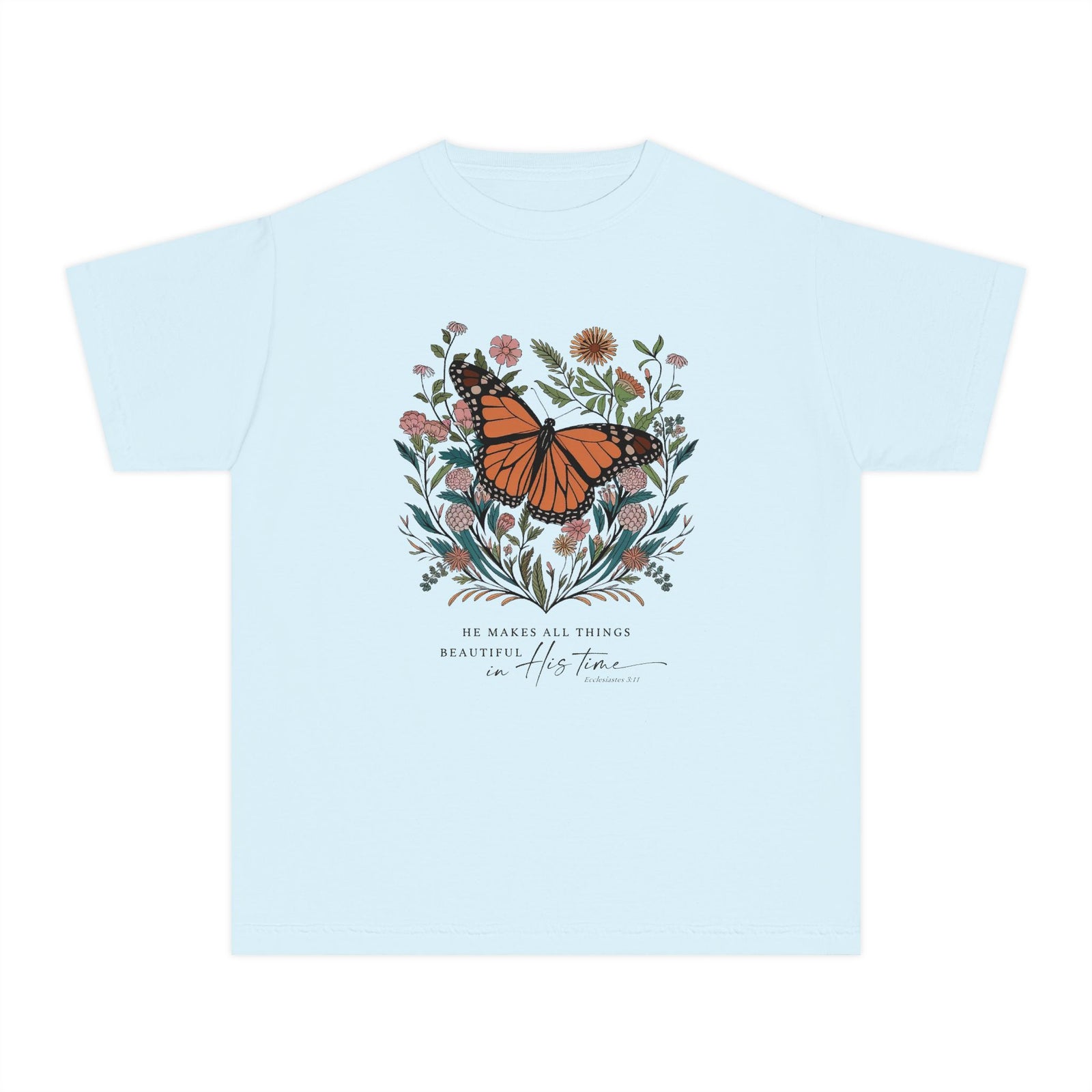 He Makes All Things Beautiful T-Shirt Christian Butterfly Kids Graphic Tee