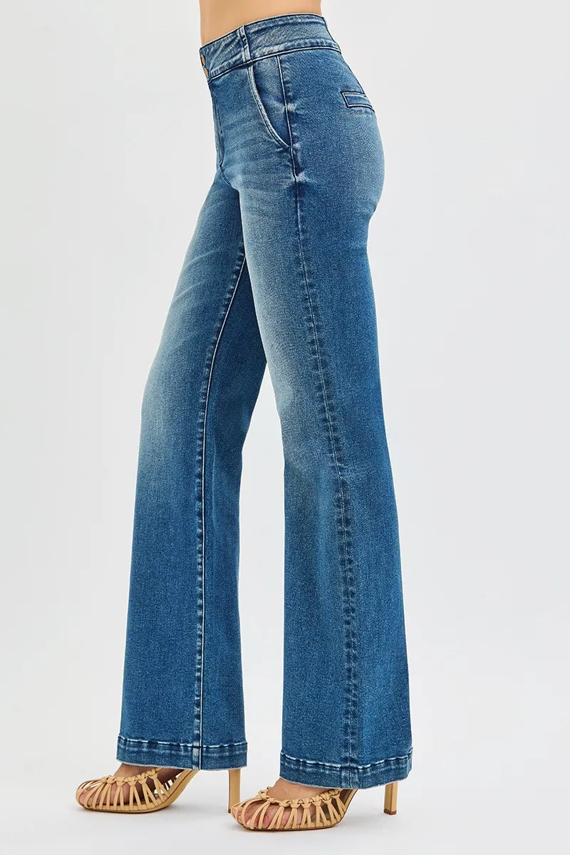 RISEN Full Size Tummy Control High Rise Bootcut Jeans with Double Button Waistband Plus Size - Sydney So Sweet