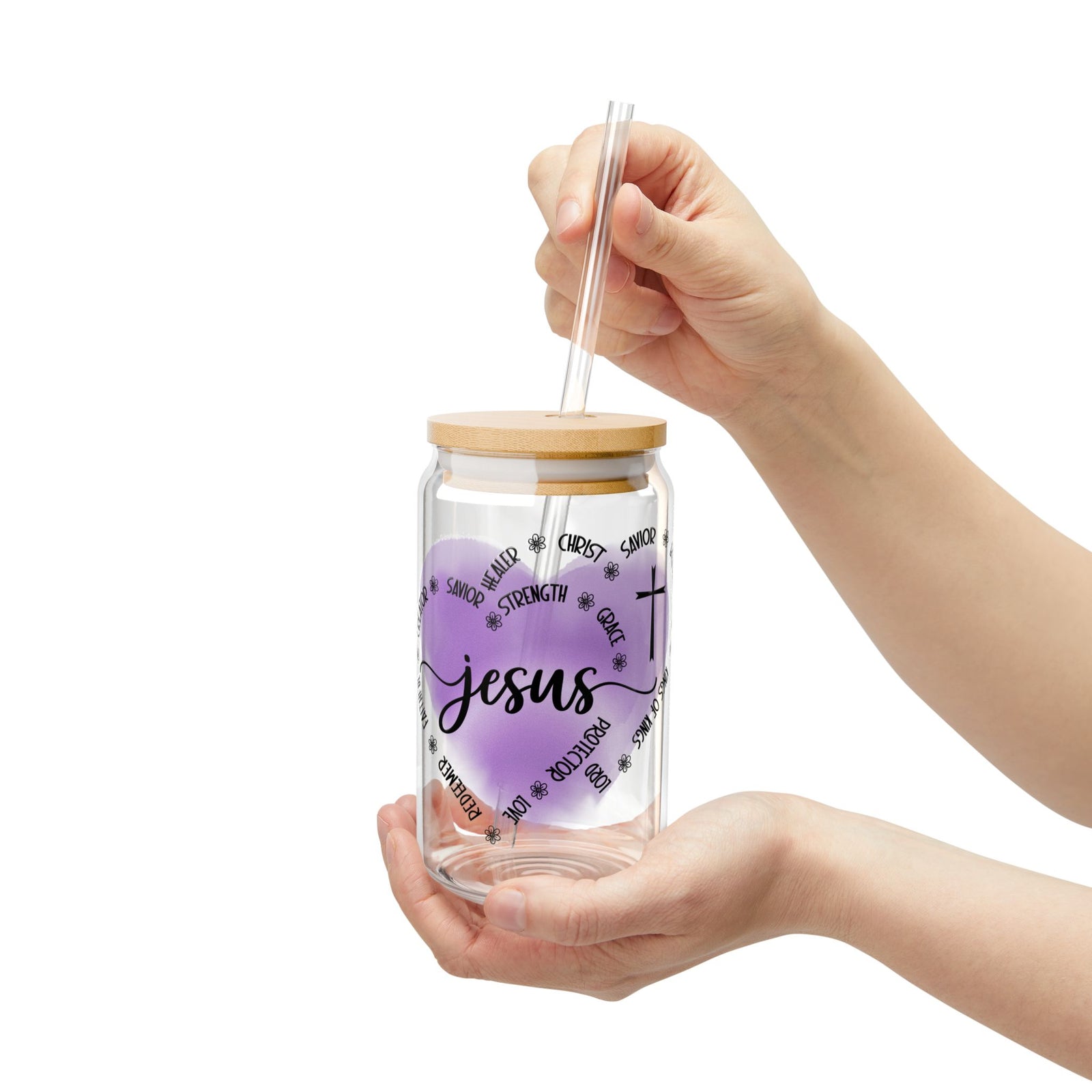 Jesus is King of Kings Christian Tumbler Sipper Glass 16oz — Reusable Drink Jar with Lid & Straw - Sydney So Sweet
