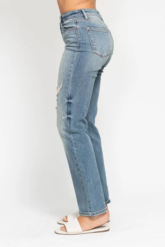 Judy Blue Full Size High Waist Distressed Dad Jean Plus Size - Sydney So Sweet