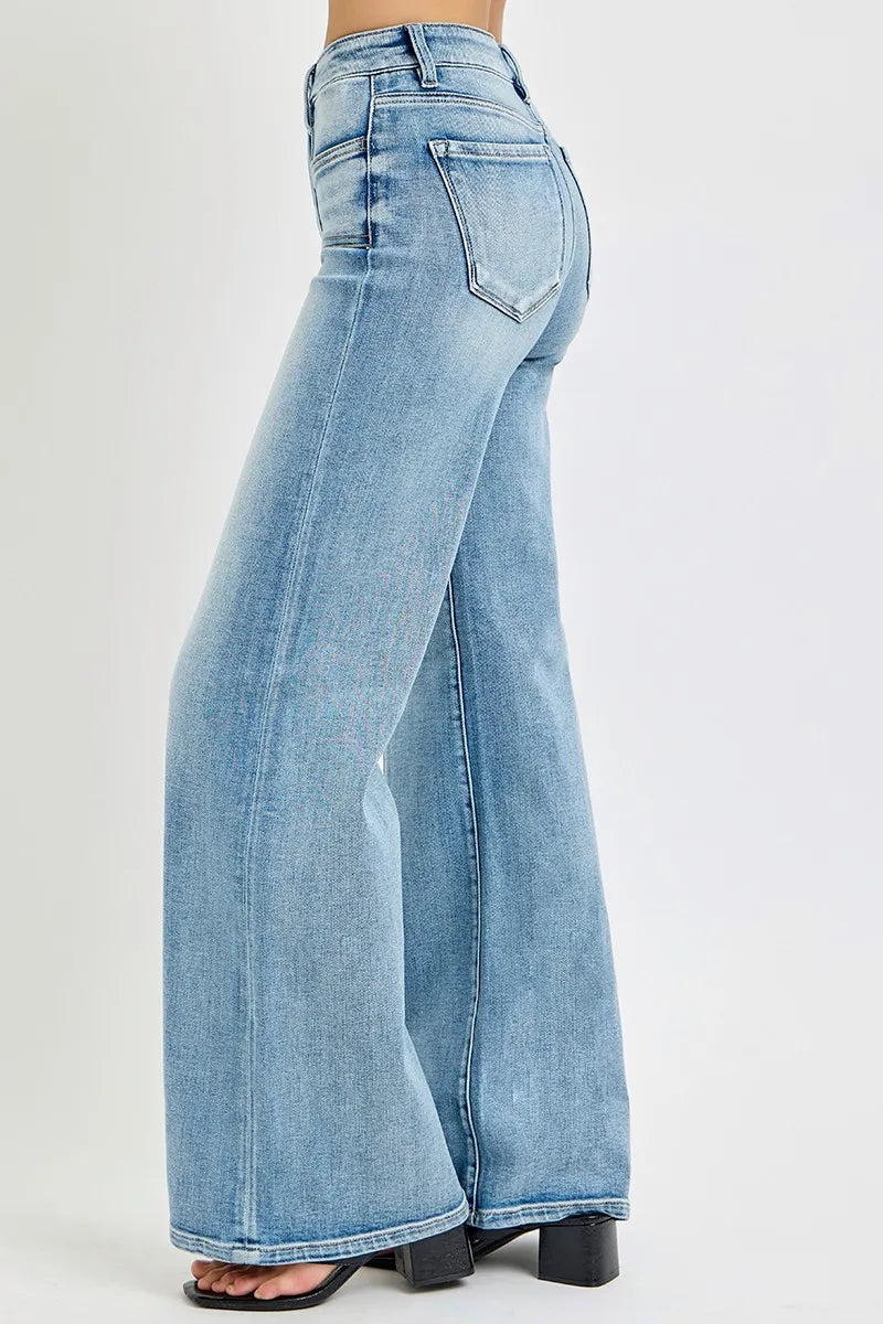 RISEN Full Size Mid Rise Wide Jeans with Front Patch Pocket Plus Size - Sydney So Sweet