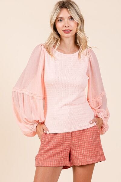 Mittoshop Mixed Media Textured Knit Chiffon Long Sleeve Top - Sydney So Sweet