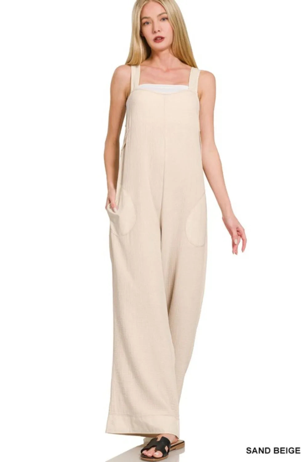 Zenana Double Gauze Washed Wide Leg Overalls - Sydney So Sweet