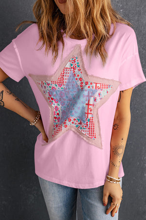 Star Round Neck Short Sleeve T-Shirt in Pink or White - Sydney So Sweet