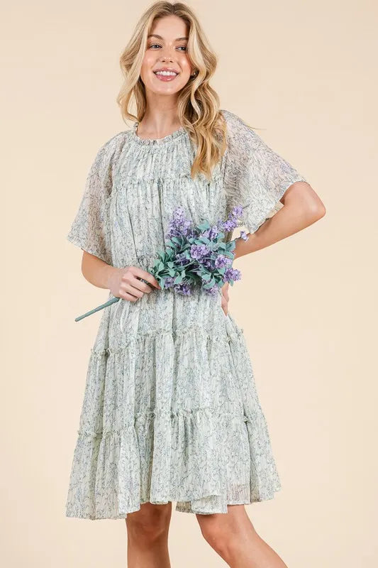 Lime 'N' Chili Ditsy Floral Print Sheer Ruffle Detail Mini Dress - Sydney So Sweet