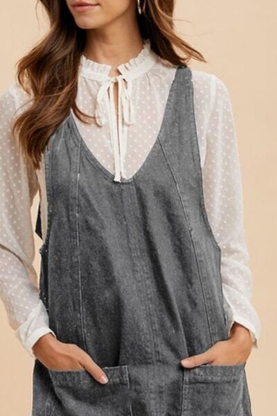 Annie Wear V-Neck Adjustable Strap Denim Overall Dress with Pockets - Sydney So Sweet