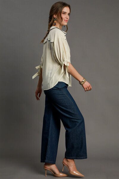 Umgee Full Size Embroidered Detail Button Down Shirt Plus Size - Sydney So Sweet