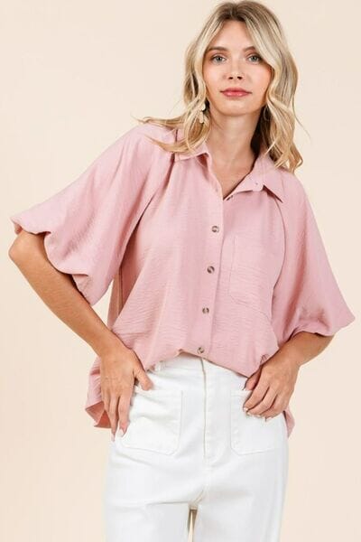 Mittoshop Airflow Short Bubble Sleeve Button Down Shirt - Sydney So Sweet