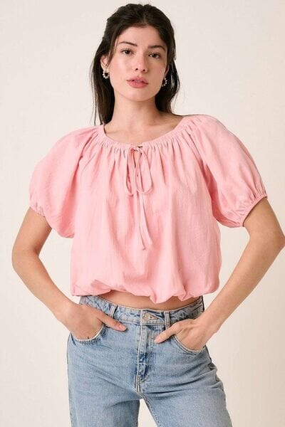 Mittoshop Linen Two-Way Short Sleeve Crop Blouse - Sydney So Sweet