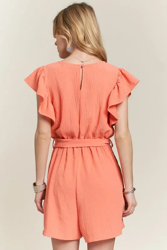 ADORA Ruffle Sleeves Romper with Pockets - Sydney So Sweet