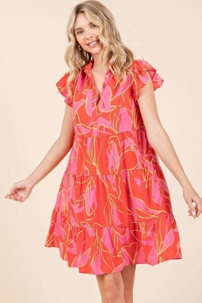 Mittoshop Leaf Print Ruffle Sleeve Tiered Mini Dress - Sydney So Sweet