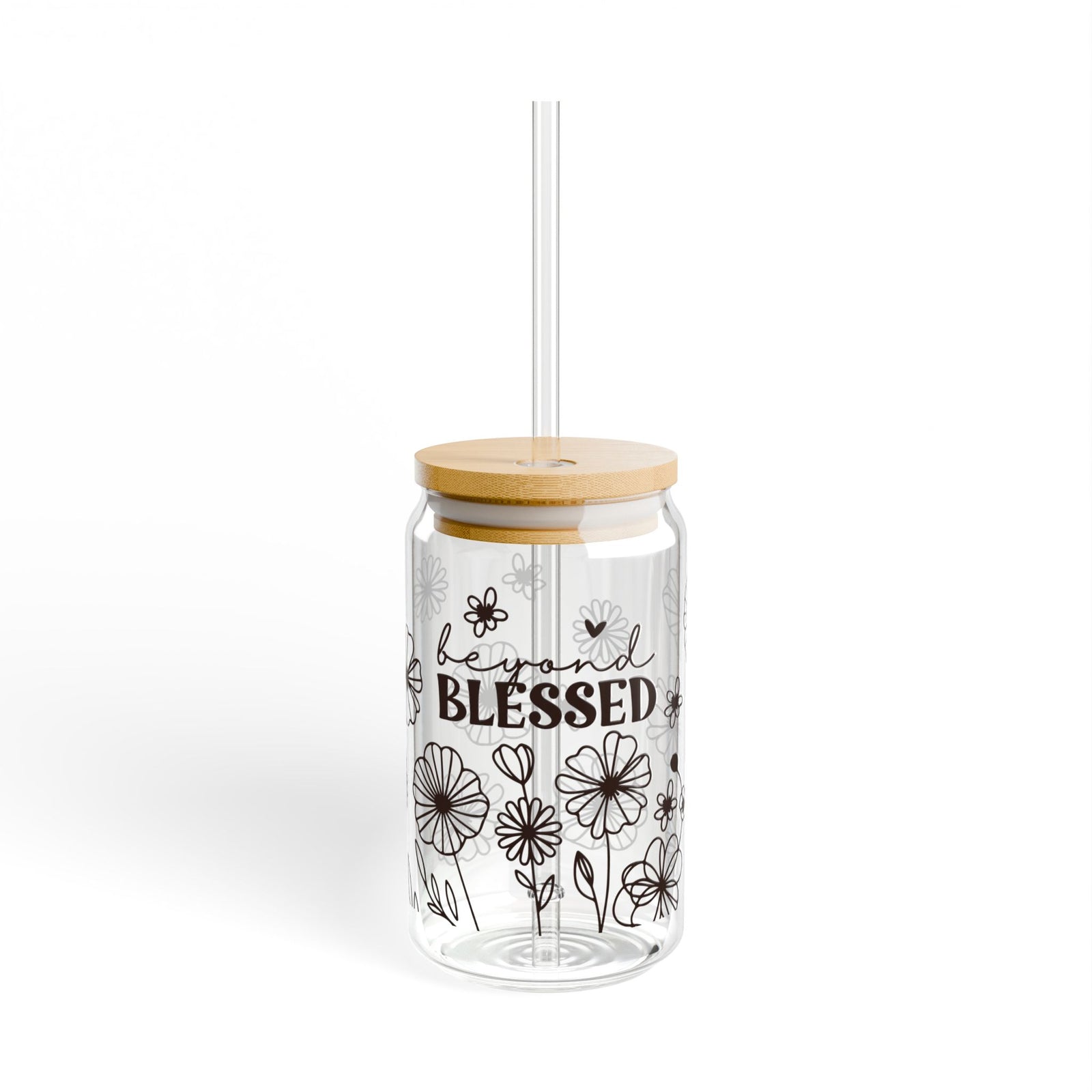 Beyond Blessed Tumbler Sipper Glass 16oz — Reusable Drink Jar with Lid & Straw