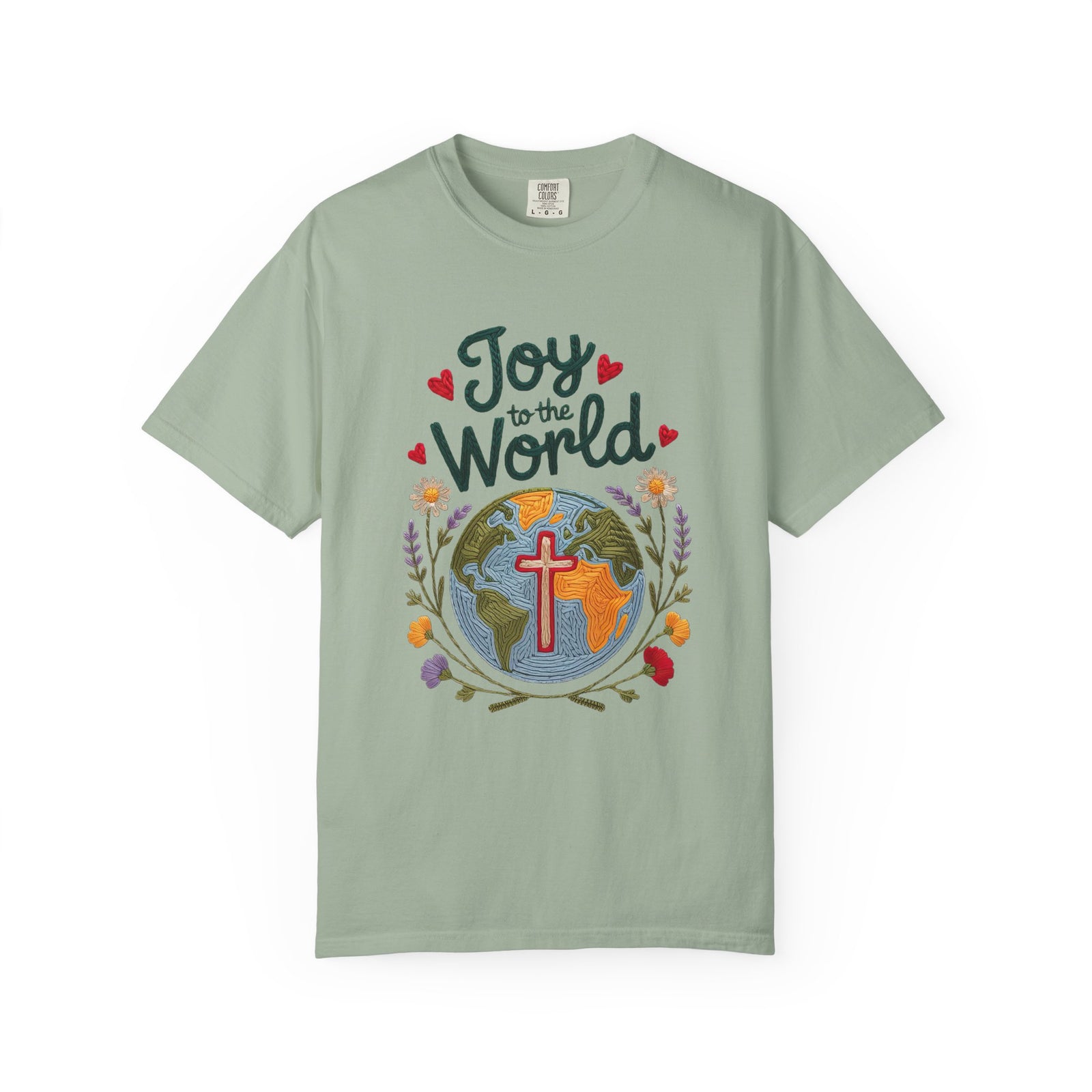 Joy to the World Faux Embroidery Tee Christian Holiday Graphic T-Shirt