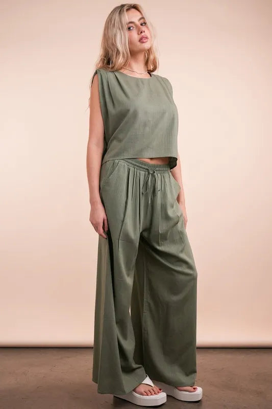 VERY J Solid Woven Top & Pants Set - Sydney So Sweet