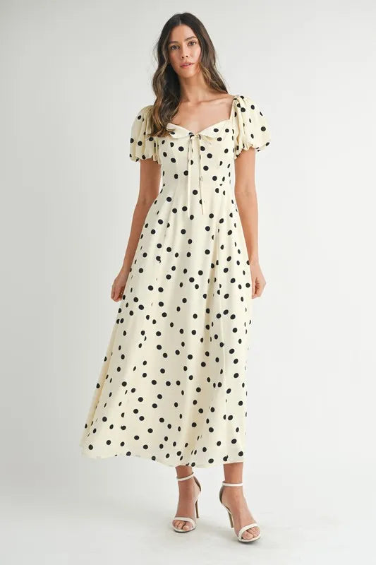MABLE Polka Dot Puff Sleeve Midi Dress - Sydney So Sweet