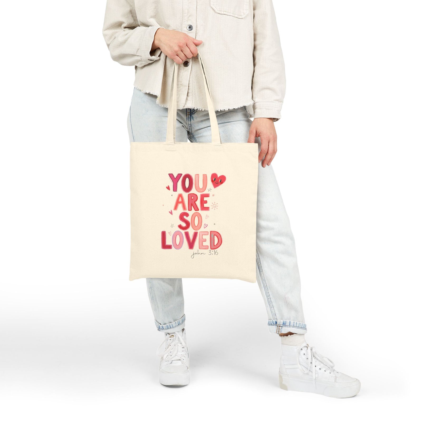 You Are So Loved John 3:16 Heart Christian Cotton Canvas Tote Bag