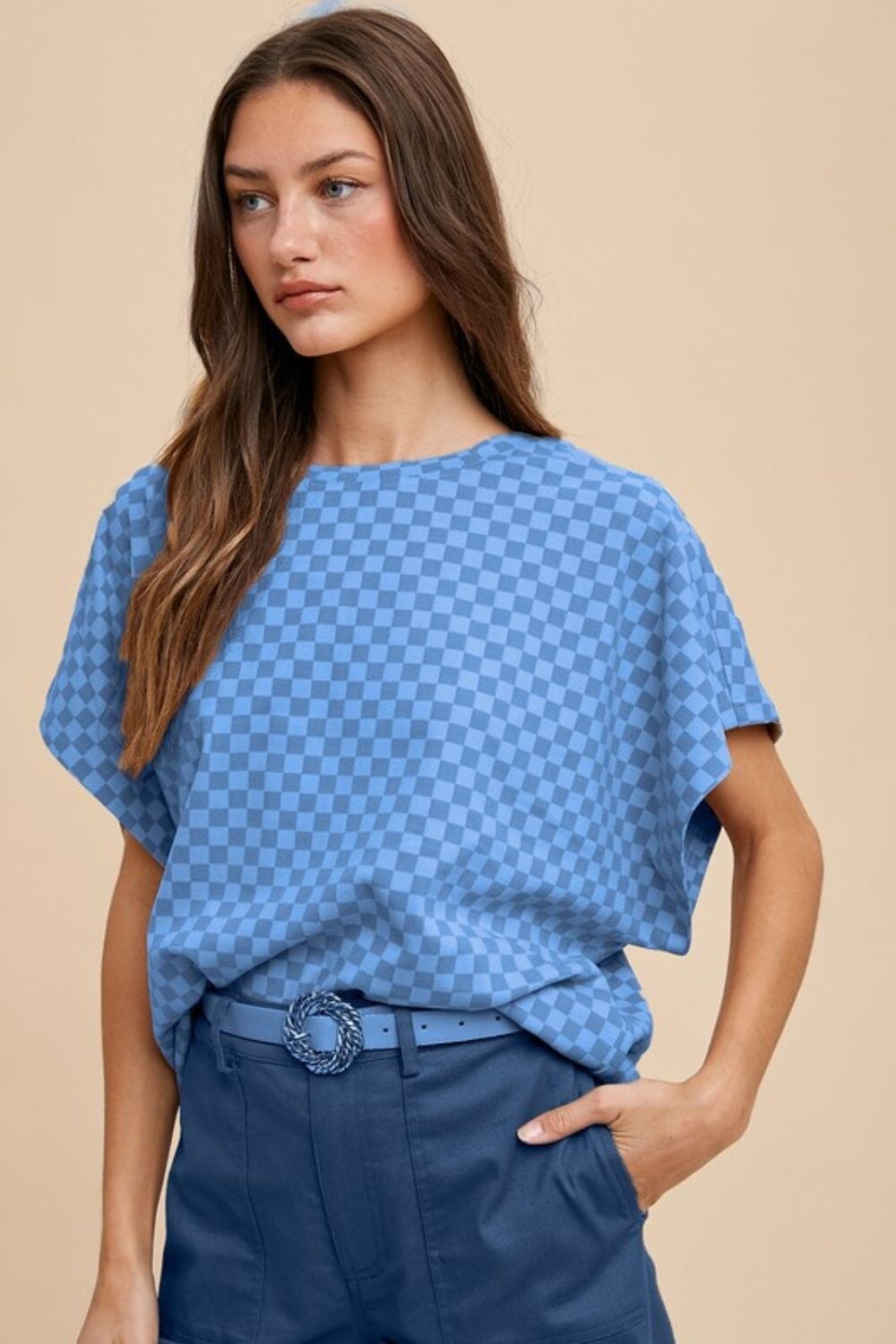 Annie Wear Checkered Round Neck Short Sleeve T-Shirt - Sydney So Sweet