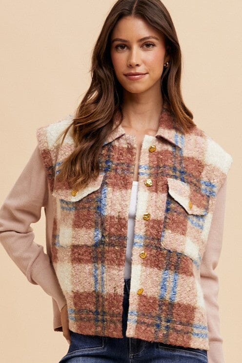 Annie Wear Faux Fur Plaid Button Up Jacket - Sydney So Sweet