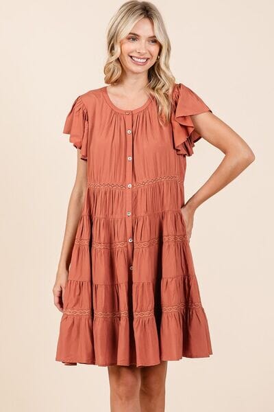 Mittoshop Lace Detail Ruffled Button Down Tiered Dress - Sydney So Sweet