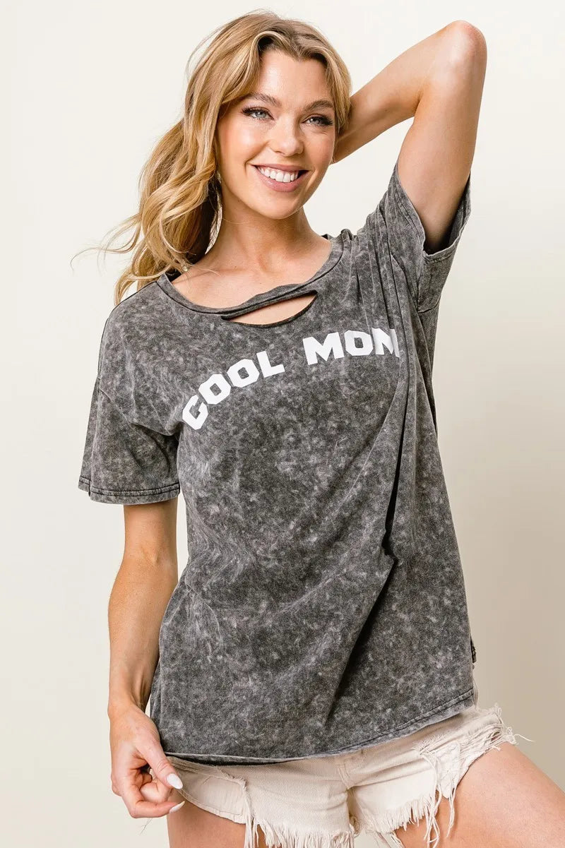 BiBi Washed Laser Cut Detail Cool Mom Print Top - Sydney So Sweet