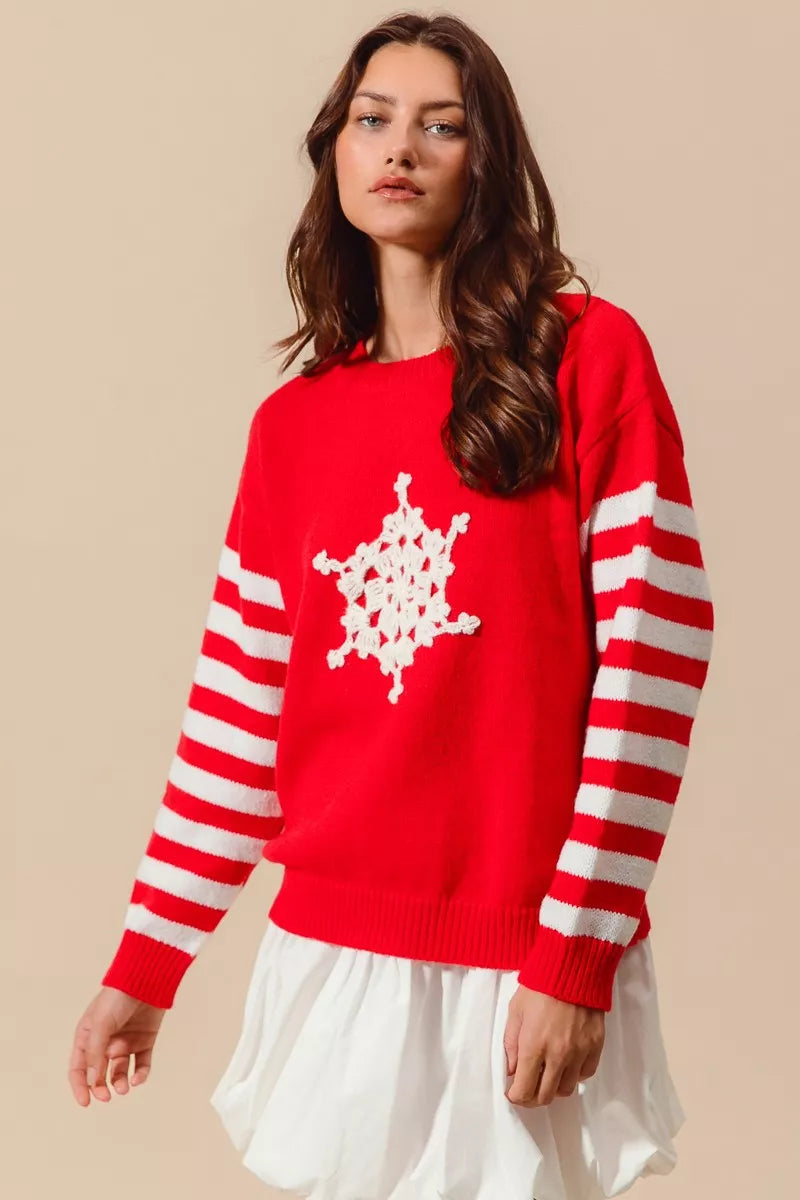 SO ME Christmas Snowflake Crochet Embellished Sweater - Sydney So Sweet