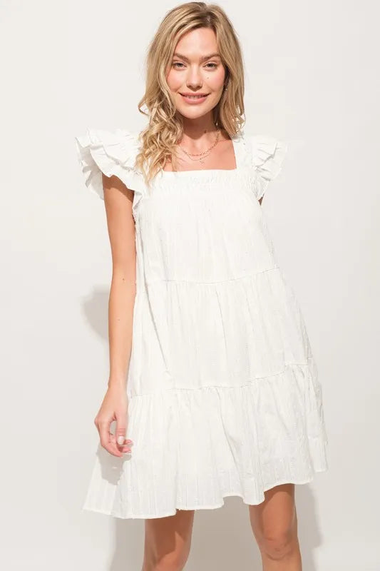 And The Why Origami Pleating Ruffled Sleeve Tiered Dress - Sydney So Sweet