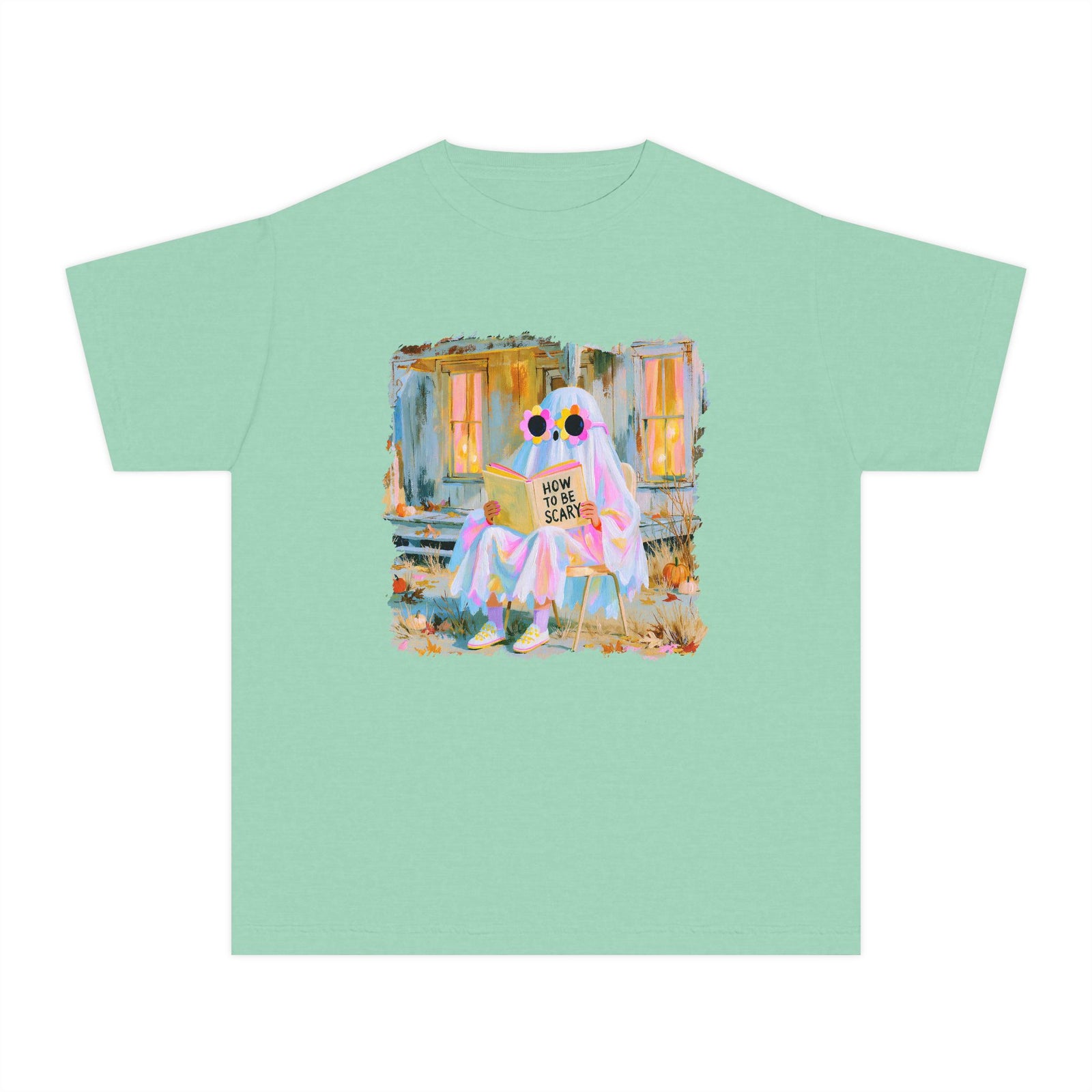 How to Be Scary Ghost Book T-Shirt Pastel Retro Spooky Halloween Kids Graphic Tee