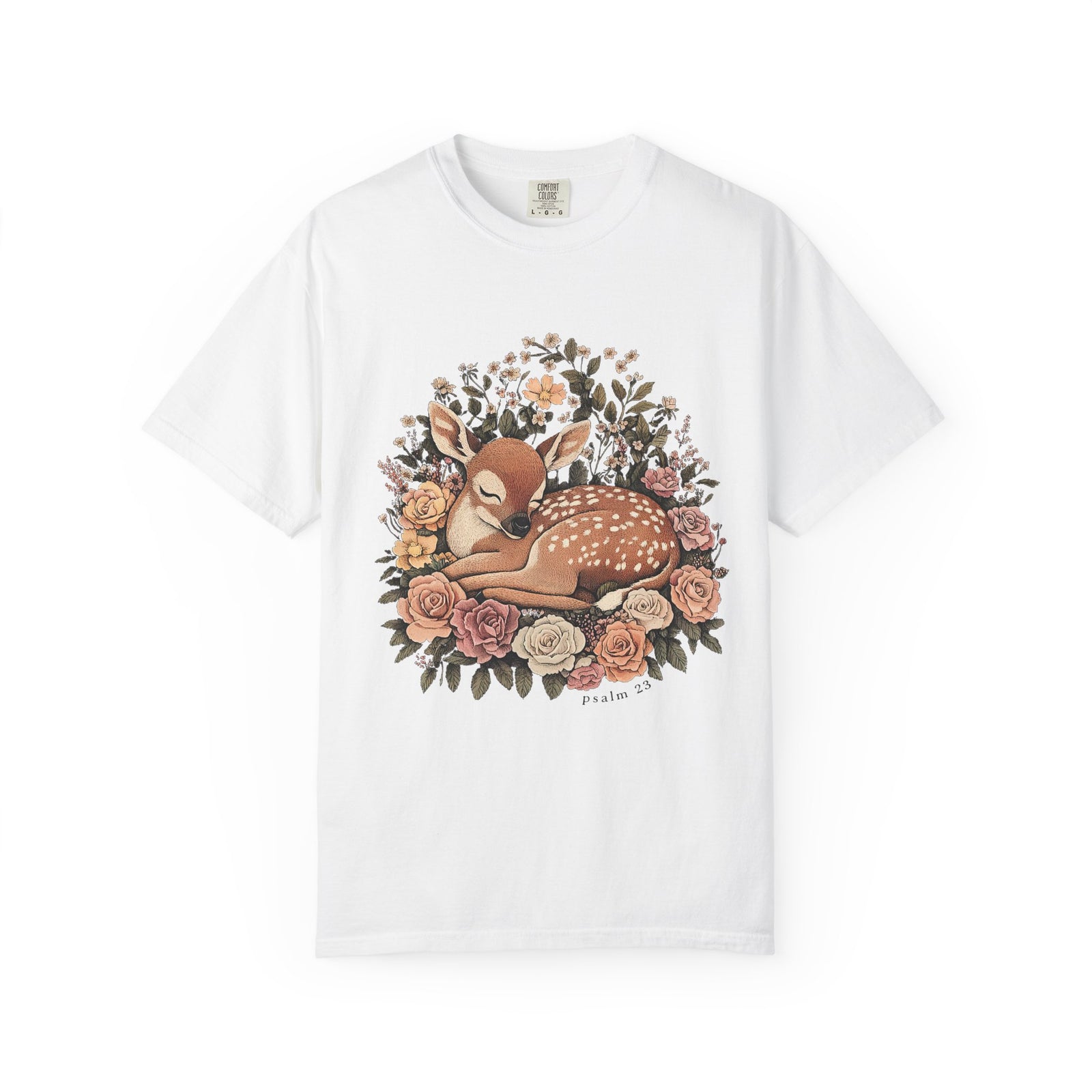 Sleeping Fawn Floral T-Shirt Psalm 23 Inspirational Christian Tee