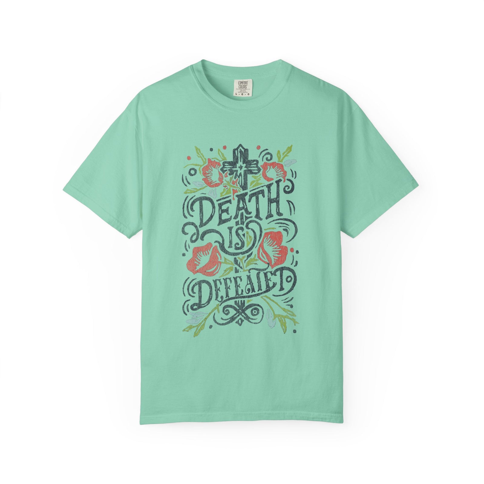 Death Is Defeated T-Shirt Vintage Floral Resurrection Christian Distressed Graphic Tee