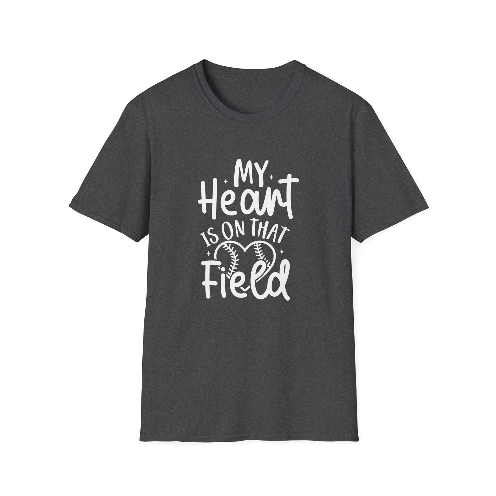 My Heart is On That Field Baseball or Softball Graphic T-Shirt Cute Sports Mom Tee (12 Team Colors)