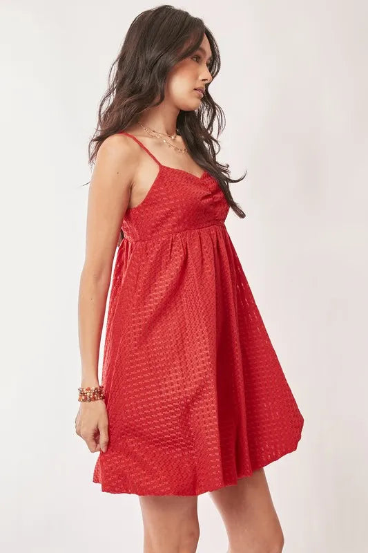 Davi & Dani Textured Sweetheart Neckline Bubble Hem Dress - Sydney So Sweet