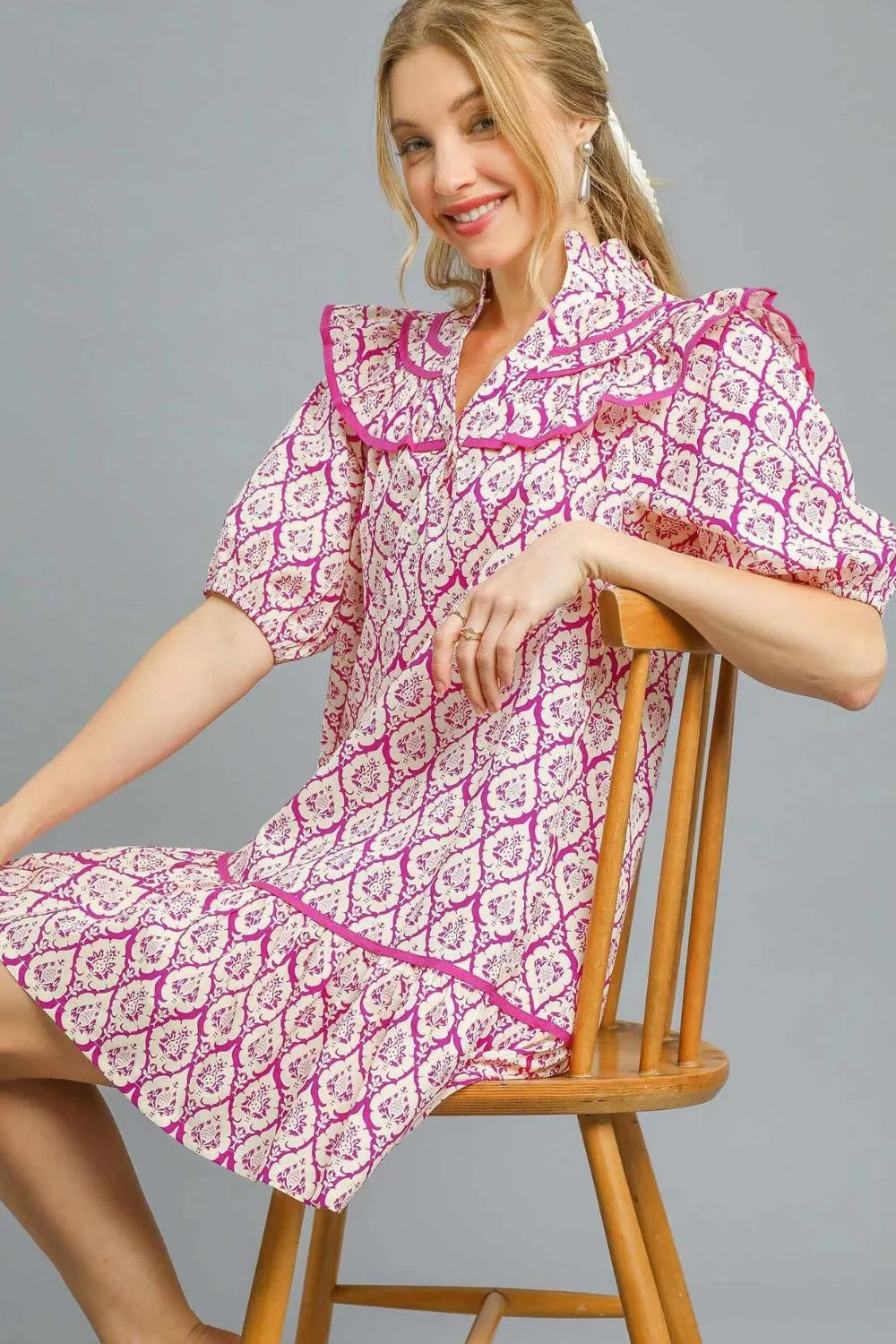 Umgee Ruffled Printed Puff Sleeve Mini Dress - Sydney So Sweet