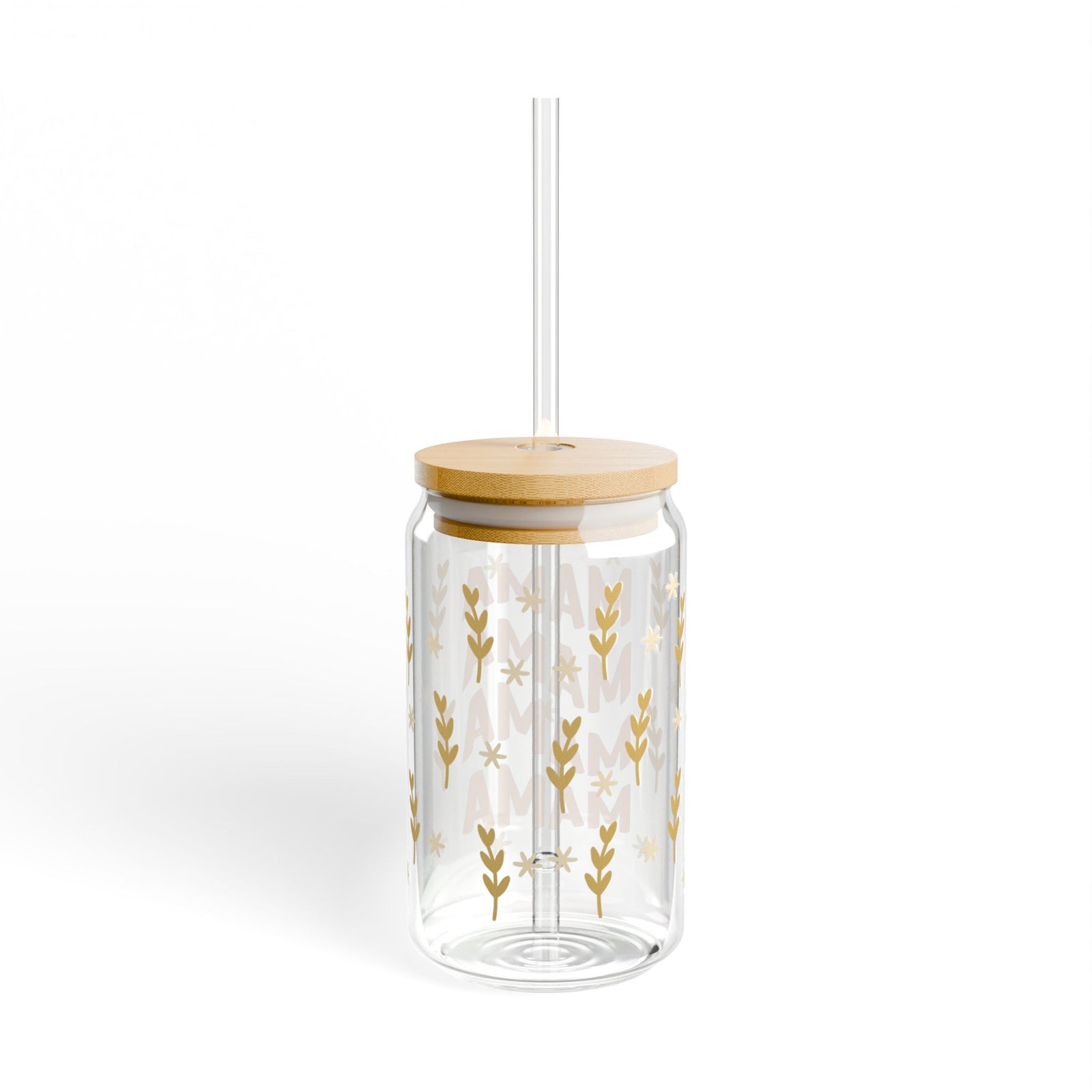 Boho Mama Tumbler Sipper Glass 16oz — Reusable Drink Jar with Lid & Straw
