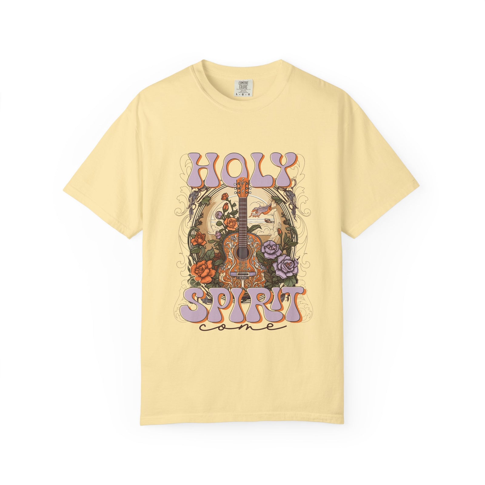 Holy Spirit Come Guitar T-Shirt Vintage Floral Christian Worship Tee