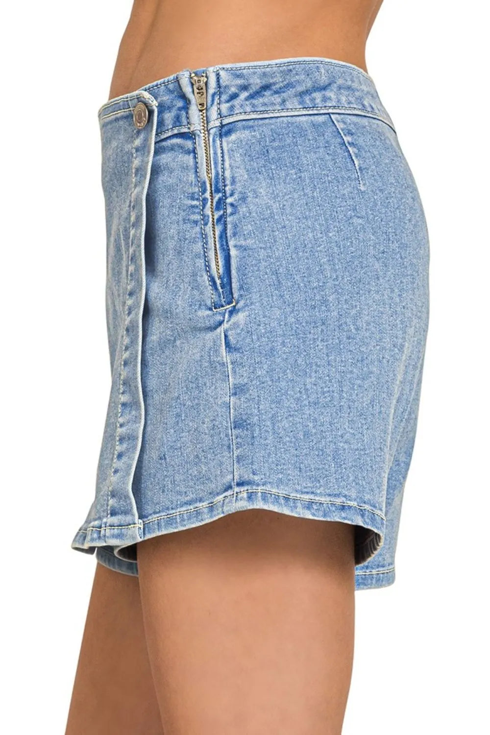 Zenana Wrap Front Skort Denim Shorts - Sydney So Sweet