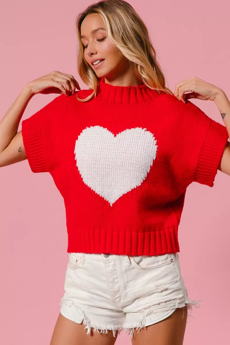BiBi Rib Banded Heart Pattern Valentines Sweater - Sydney So Sweet